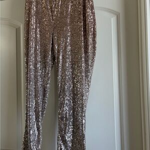 Cable and Gauge GOLD Sequin High-Waist Women’s Pants in Metallic Gold